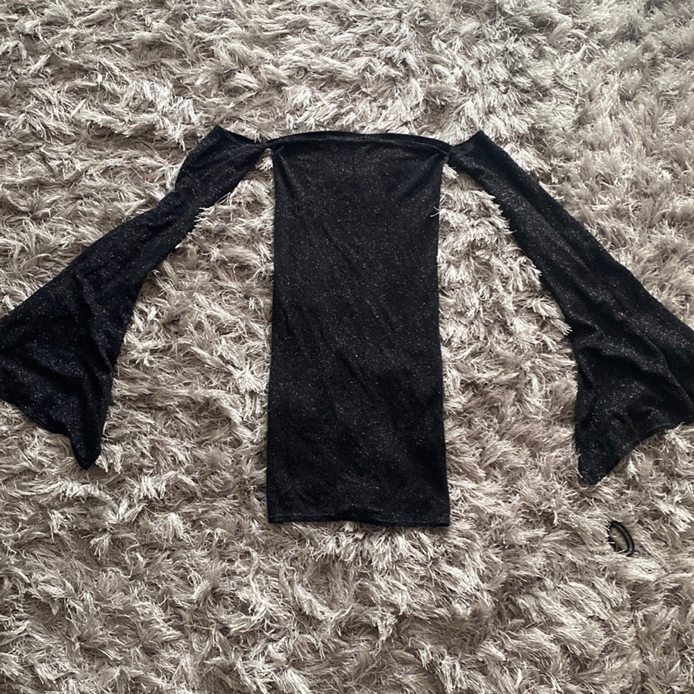 BELL SLEEVE BLACK MINI DRESS